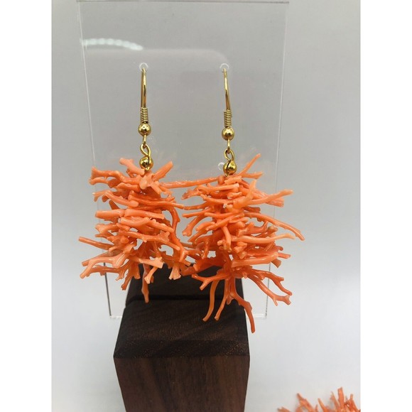 Salmon Branch Coral Lot~2 Necklaces & 1 Pair Earrings - Picture 2 of 9